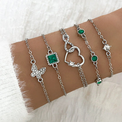 Bohemian green crystal heart bracelets set for women