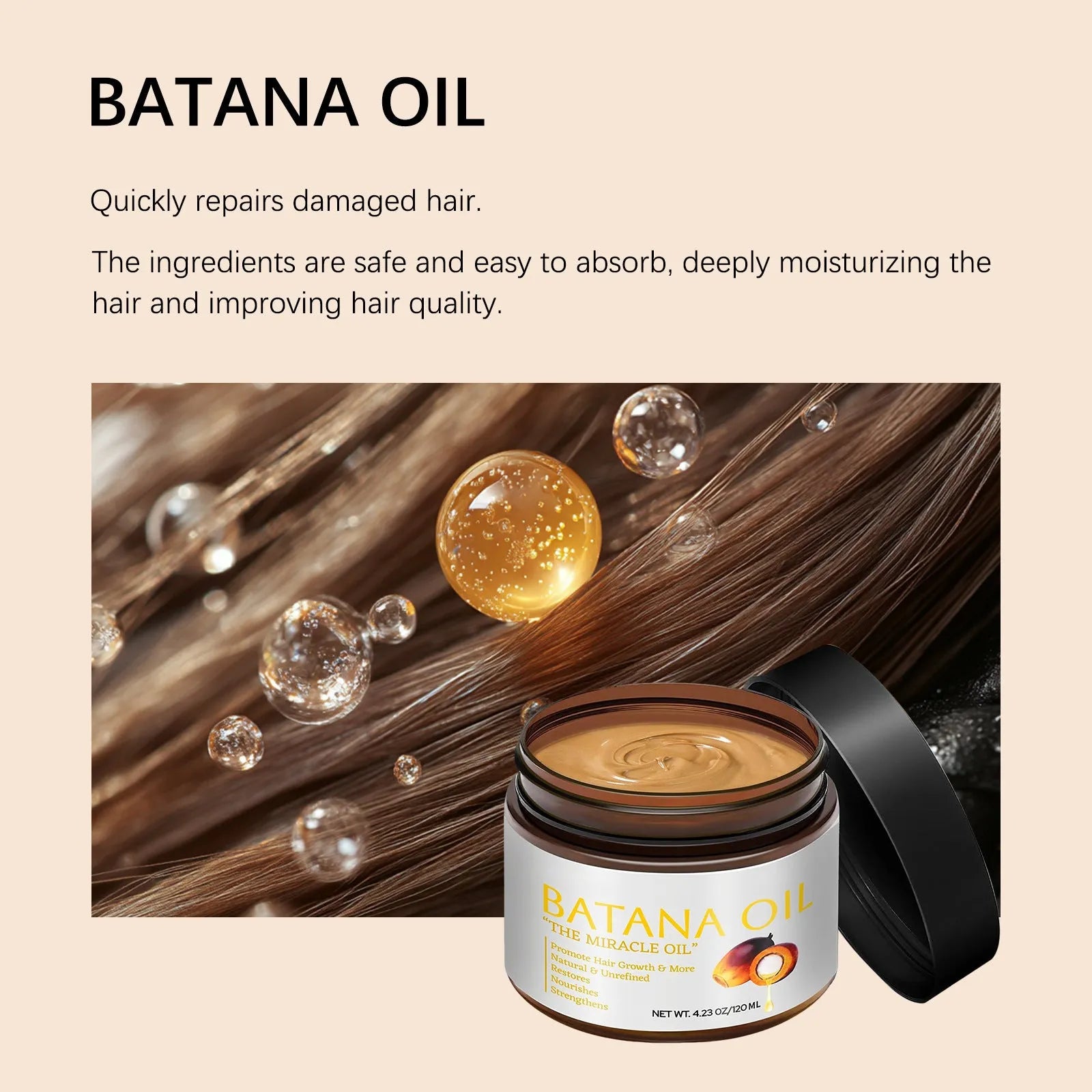 Batana Hair Mask bottle with 120ml net content for frizzy hair treatment