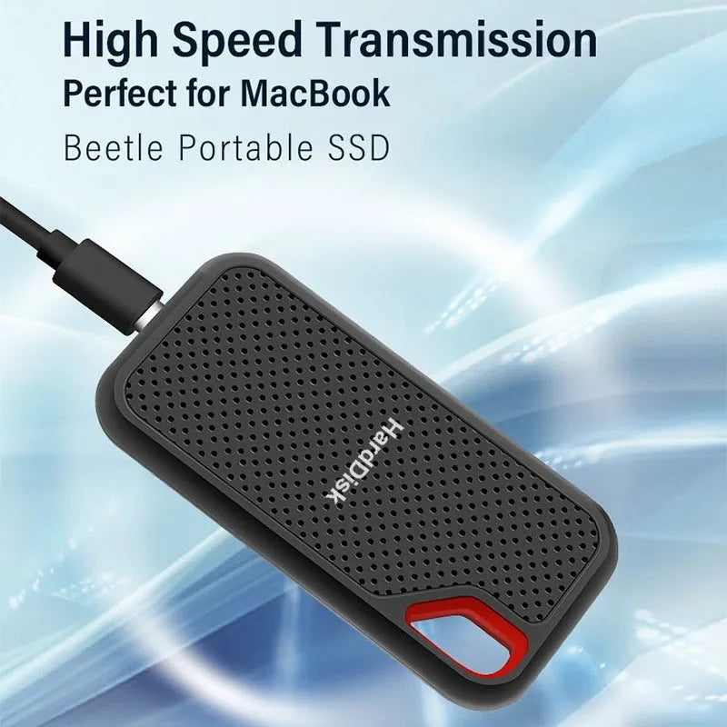 Black SSD mobile solid state drive with Type-C 3.1 interface in ABS plastic shell
