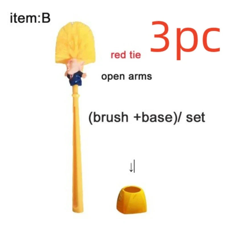 Bright yellow Trump-themed toilet brush with hanging slot
