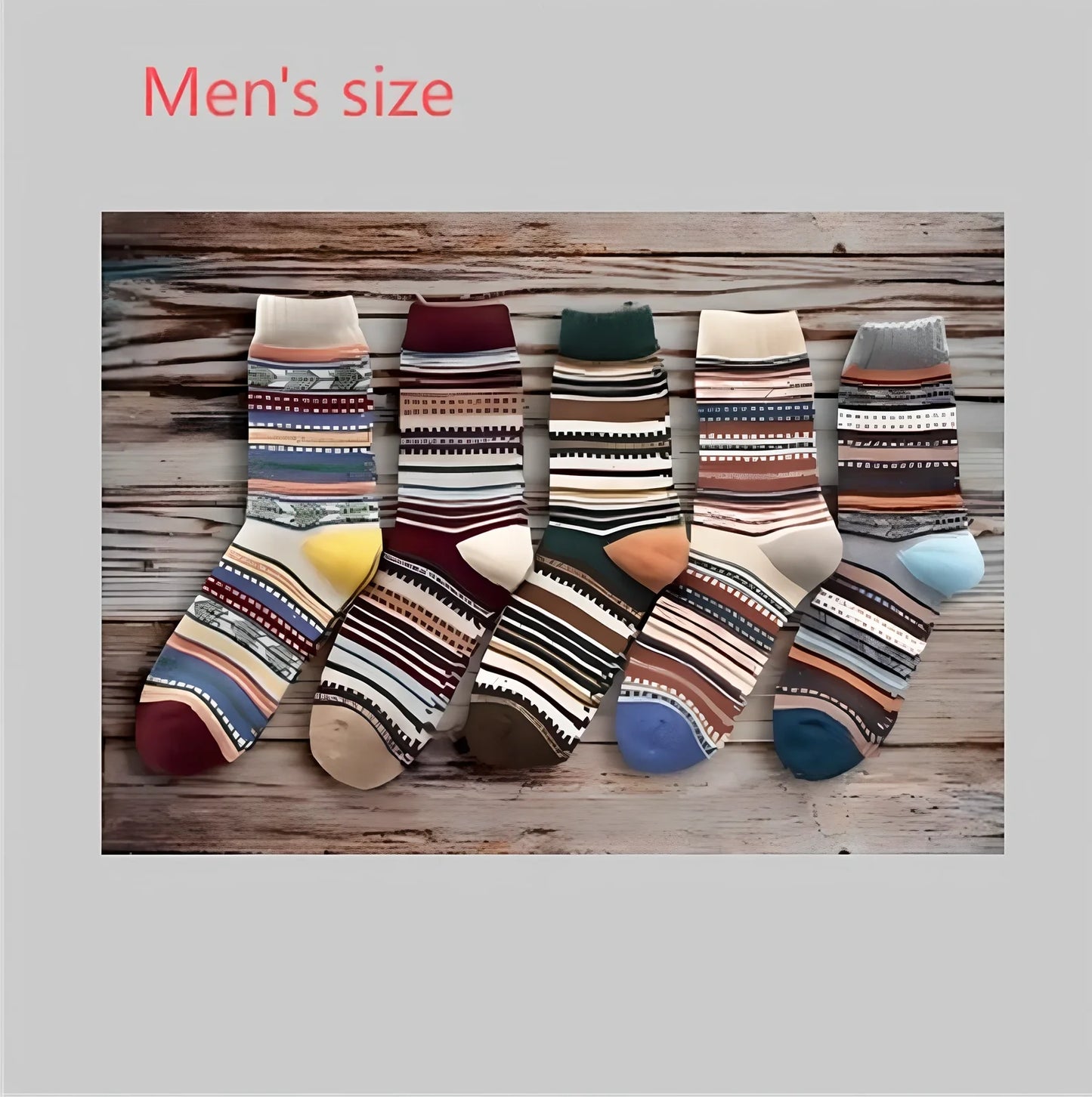 Pack of 5 thick stripe wool blend socks in various colours, featuring 15% rabbit hair for winter warmth, fitting sizes 39-42