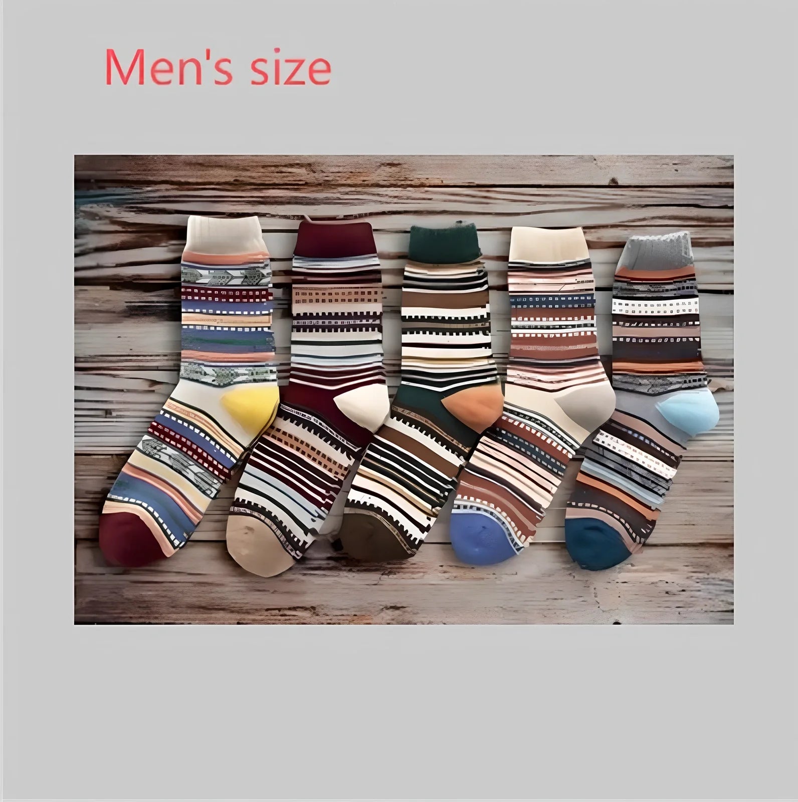 Pack of 5 thick stripe wool blend socks in various colours, featuring 15% rabbit hair for winter warmth, fitting sizes 39-42