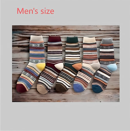 Pack of 5 thick stripe wool blend socks in various colours, featuring 15% rabbit hair for winter warmth, fitting sizes 39-42