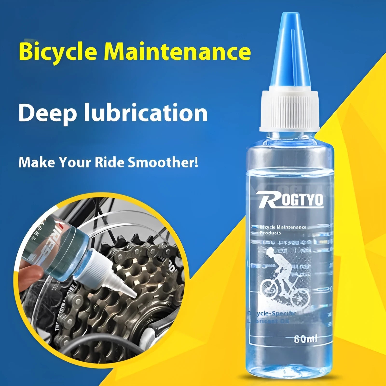 60ml bottle of bicycle chain lubrication oil for maintenance and rust prevention.