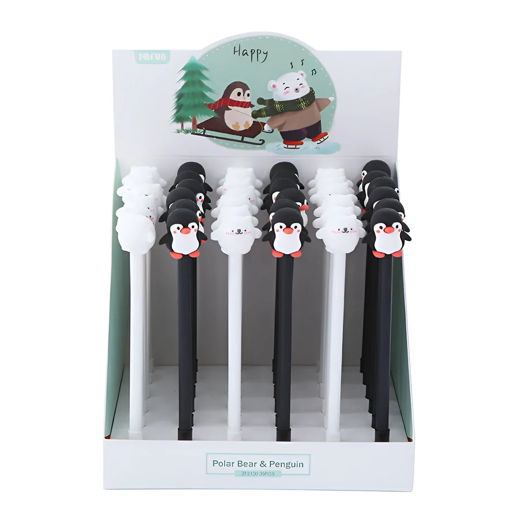 Korean cartoon penguin silicone gel pen with 0.5mm black refill in peacock blue and black colours