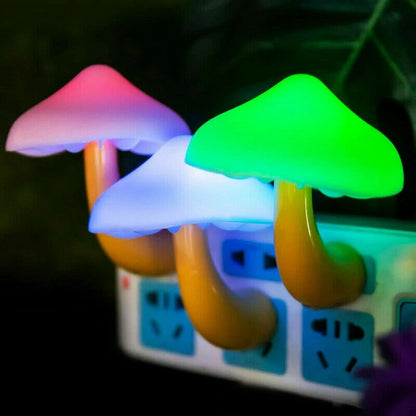 Mushroom-shaped LED night light with automatic sensor in various colours