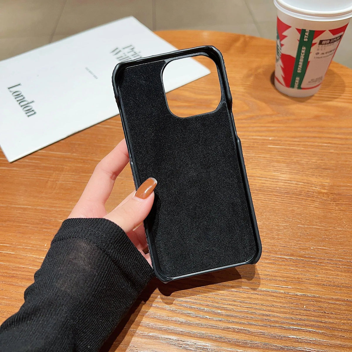 Imitation leather phone case with card slot for iPhone 14 Pro Max in black