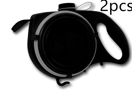 Blue automatic retractable dog leash with 3m extension, ergonomic handle, and folded silicone bowl, 22x16x5.5cm size