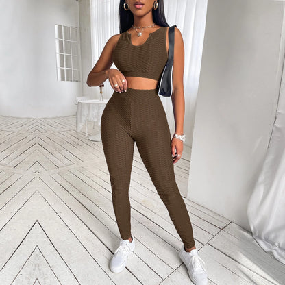 Women's pineapple lattice sports suit in polyester for active wear