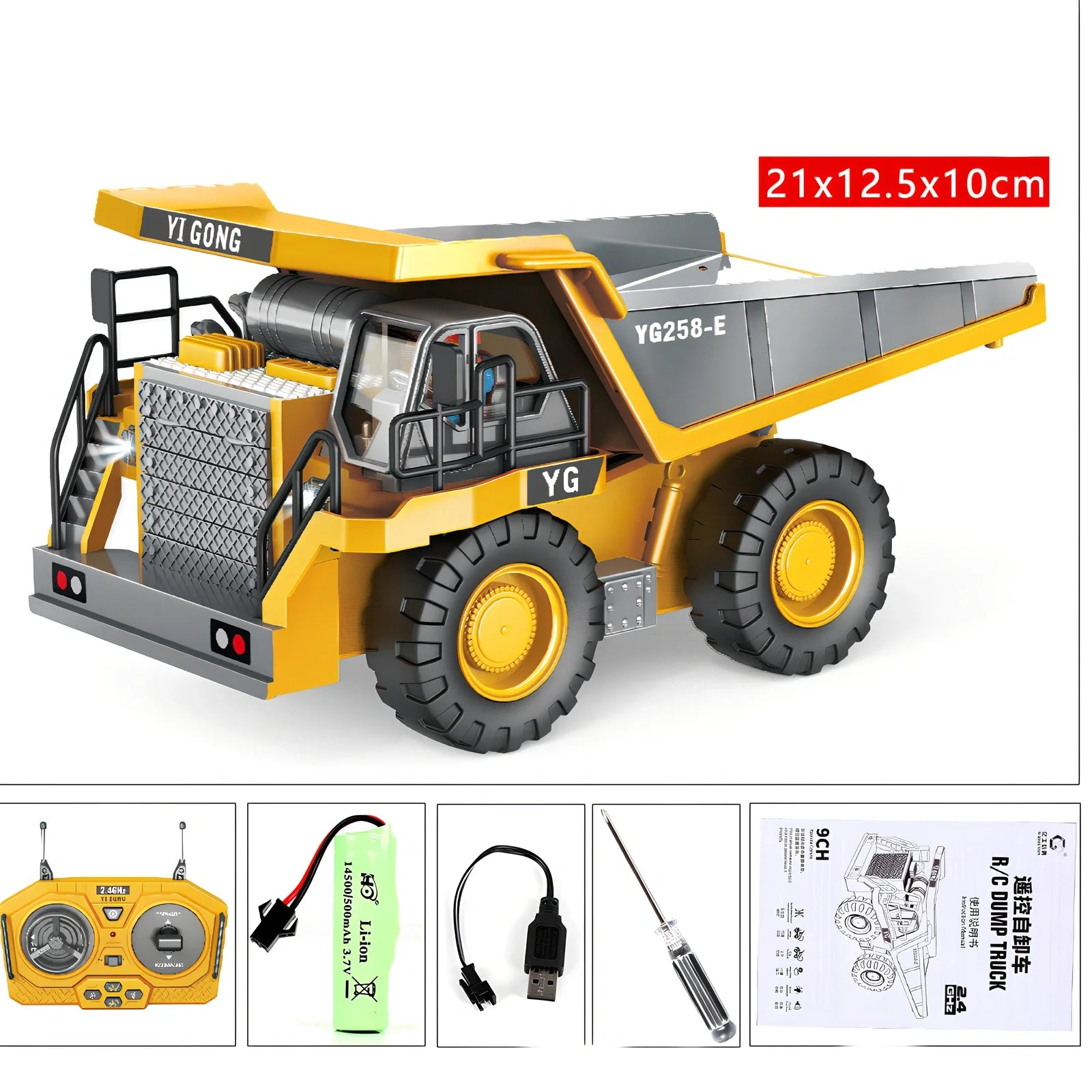 Children's grey-green 11-channel alloy excavator toy car with remote control, rechargeable battery, and simulation digging arm extended 15cm