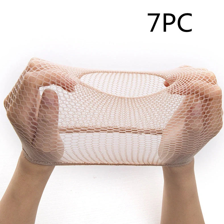 Wig hair net with geometry plaid pattern and two-head pass design in cloth material