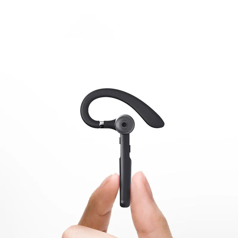 Black mono Bluetooth headset with hanging ear design and IPX6 waterproof rating