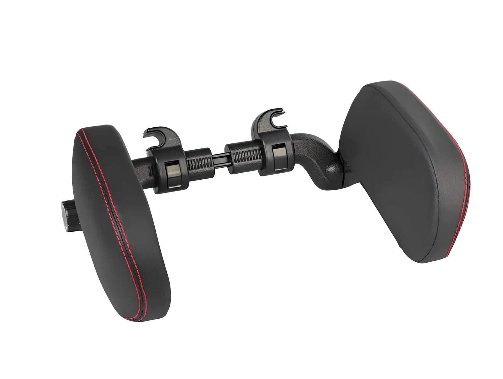 Adjustable car headrest pillow with 36cm bracket and 14cm rotating PU leather cushion