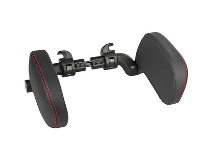 Adjustable car headrest pillow with 36cm bracket and 14cm rotating PU leather cushion