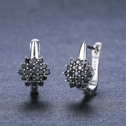 Korean-style vintage black zircon flower stud earrings in copper