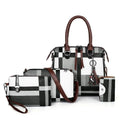 Women plaid PU leather shoulder bag with tassel decoration on a white background