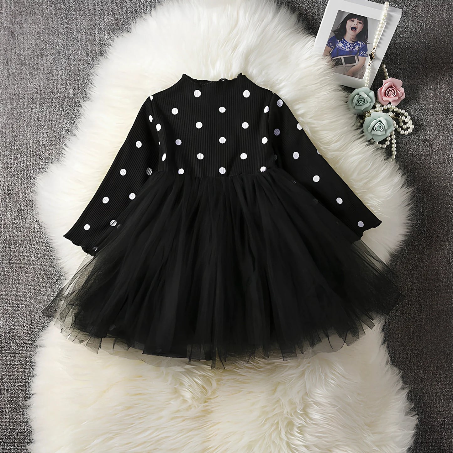 Baby girls long sleeve tutu lace dress in black, pink or white for ages 3-8 years