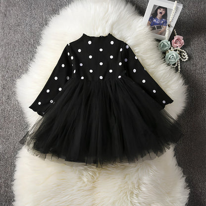 Baby girls long sleeve tutu lace dress in black, pink or white for ages 3-8 years