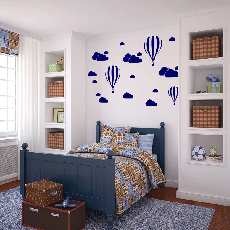 Hot air balloon white cloud wall stickers for living room decor