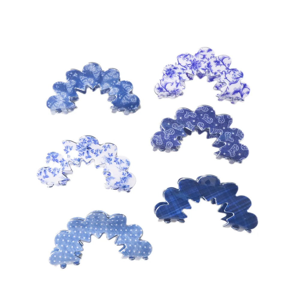 New Wave Grip Blue Series PVC barrette women's natural asymmetric back head hair clip in plaids pattern