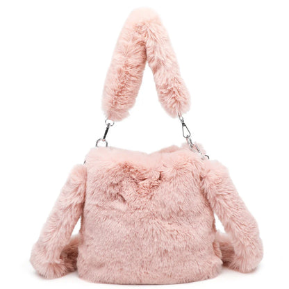Women's fluffy plush shoulder bag with detachable straps in multiple colors