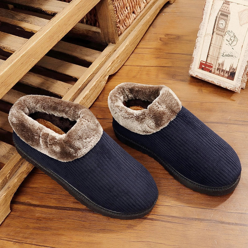 Men's winter casual cotton boots with tendon thickening sole in blue and coffee colours