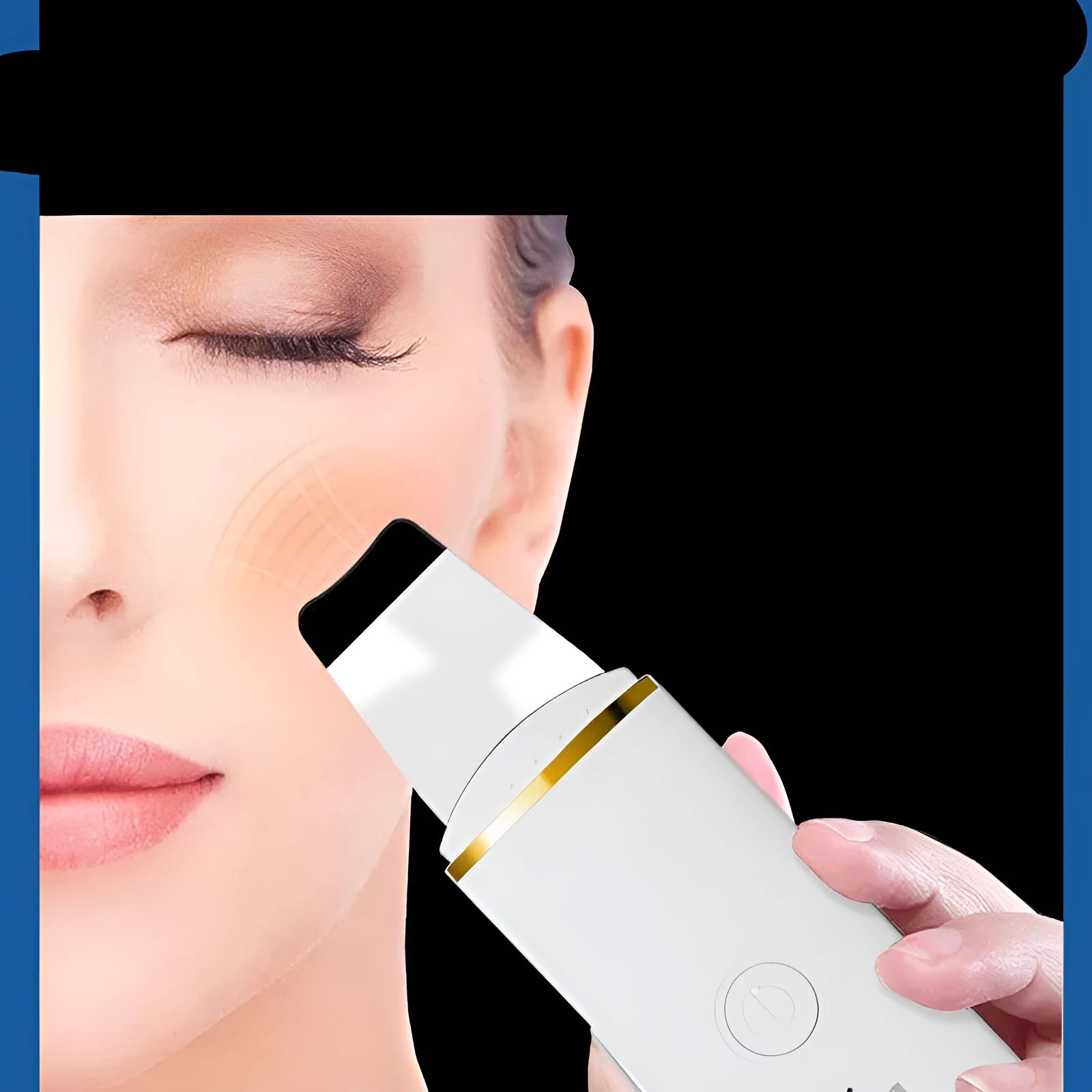 Ultrasonic facial cleanser peeling machine in hand, stainless steel shovel head, black and white model, 169x42mm
