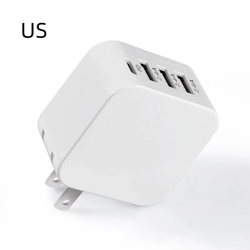 PD20W mobile phone charger in white with USB port on front