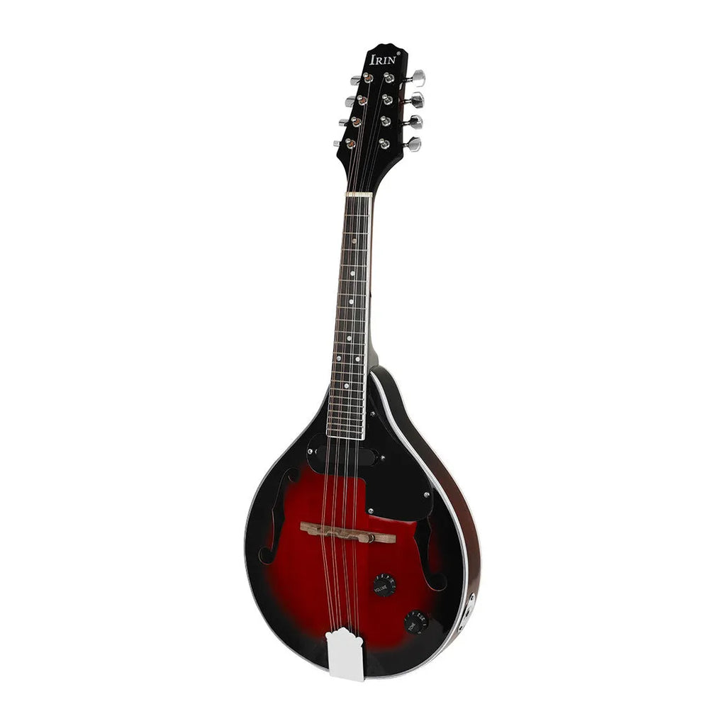 Red black edge electric sound mandolin with eight strings and included accessories
