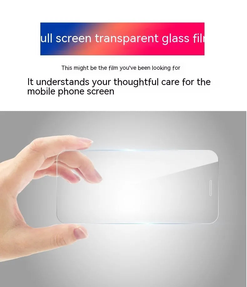 HD tempered glass screen protector for Samsung mobile phones showing full screen coverage and anti-fingerprint surface