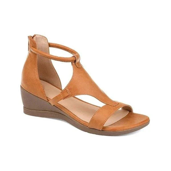 Stylish wedge heel sandals in a variety of classic colors, featuring a round toe design and convenient back zipper closure for easy on and off.