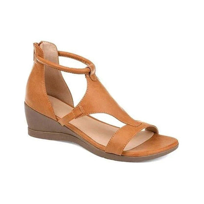 Stylish wedge heel sandals in a variety of classic colors, featuring a round toe design and convenient back zipper closure for easy on and off.