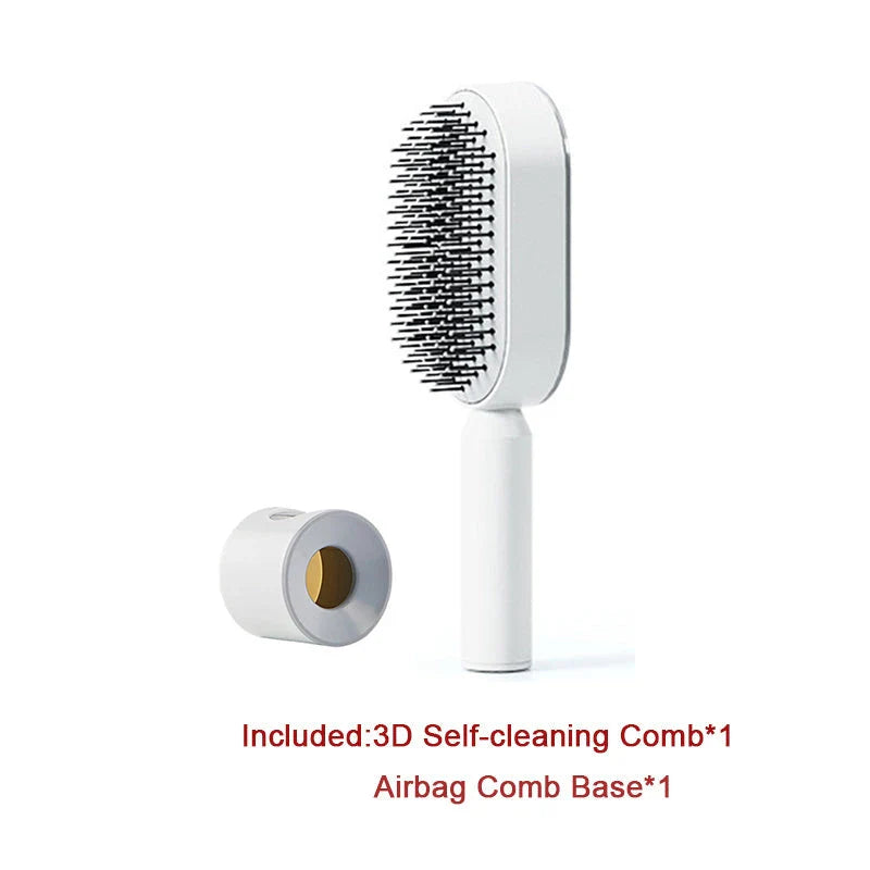 3D Air Cushion Hair Brush in elegant white, showcasing wide comb teeth and ergonomic handle