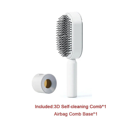 3D Air Cushion Hair Brush in elegant white, showcasing wide comb teeth and ergonomic handle