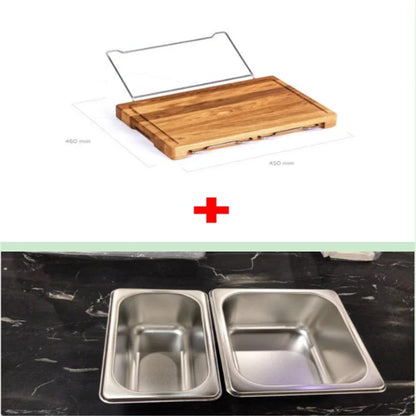 Versatile bamboo cutting board with integrated storage trays for organized meal prep