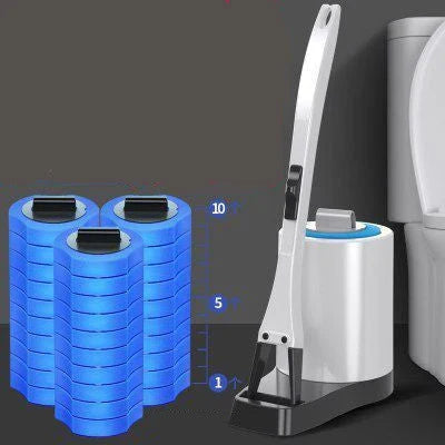 Disposable toilet brush with long handle and sponge-like head for hygienic cleaning