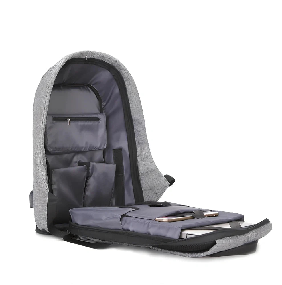 Black anti-theft travel backpack 26x43x11cm with 20-35L capacity, lockable zippers, Oxford fabric for business use