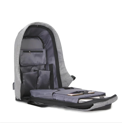 Black anti-theft travel backpack 26x43x11cm with 20-35L capacity, lockable zippers, Oxford fabric for business use