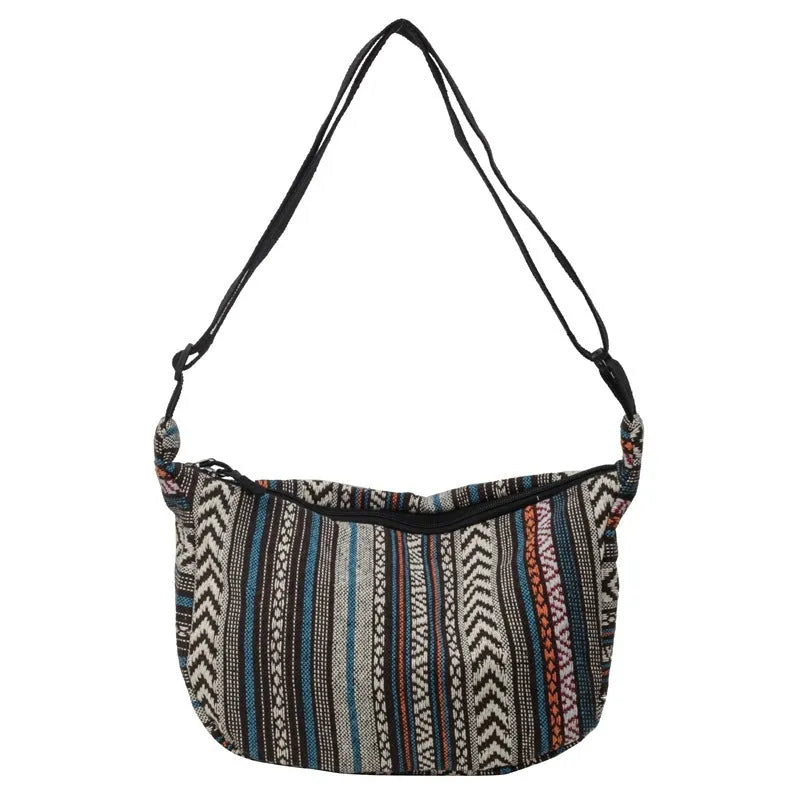 Women's canvas crossbody dumpling bag in ethnic style with three-dimensional pockets