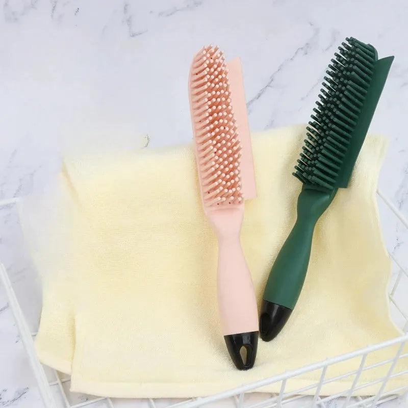 Green dog brush with grooming comb, massage pins, and removable sticky roller for pet hair removal