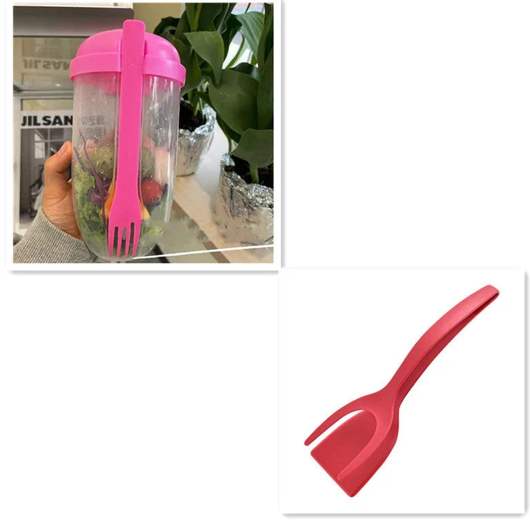 BPA-free salad cup set with fork and sauce holder, 1000ml capacity, in various colours