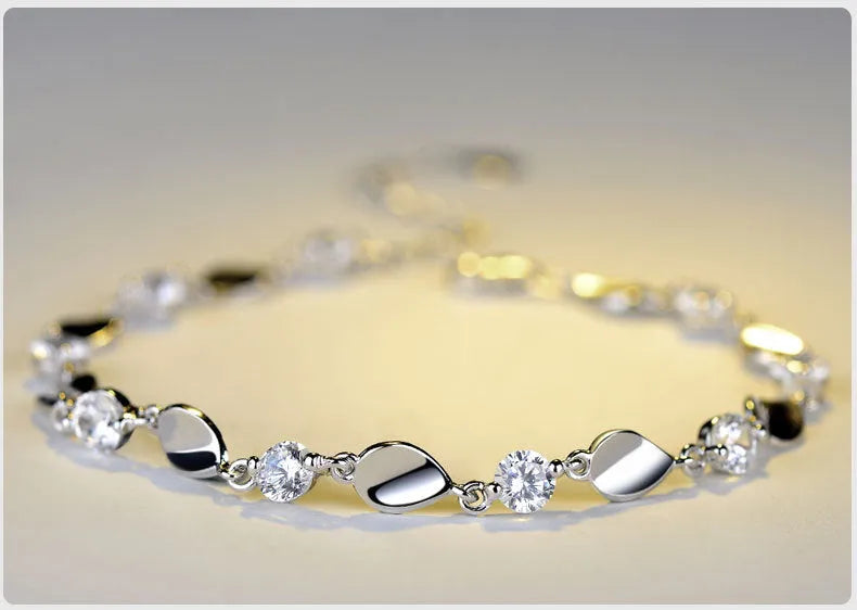 Bright white 925 sterling silver bracelet with AAA+ zircon stones, adjustable 20cm chain, German polished finish