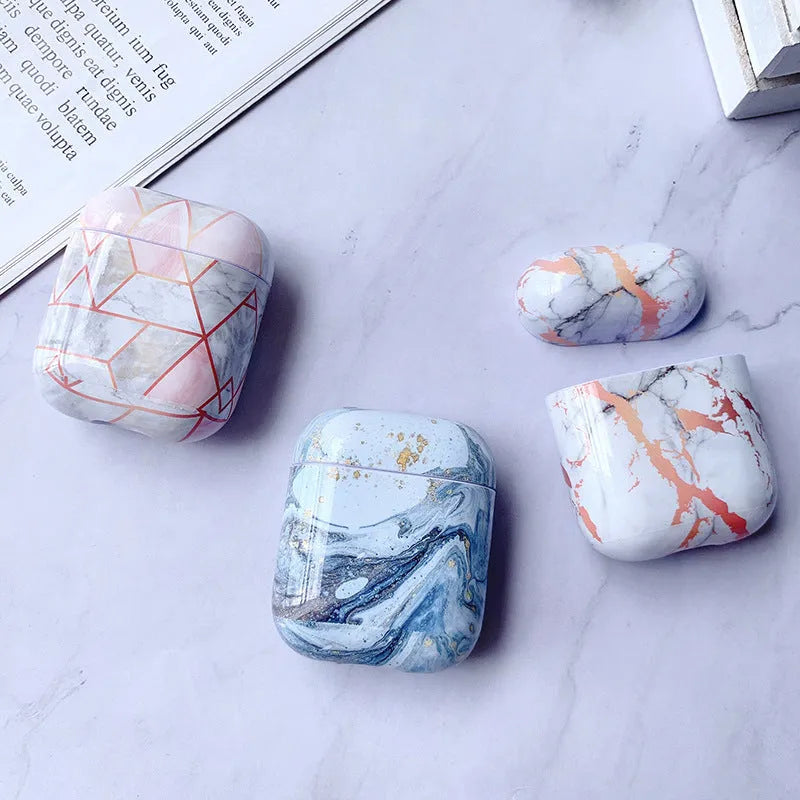 White marble pattern hard PC protective case for Apple AirPods 1 and 2 charging box