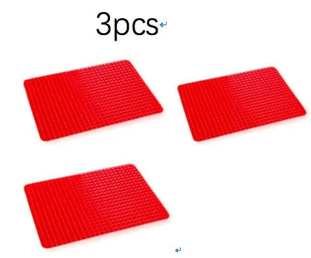 Red silicone pyramid cooking mat with grid for oven and BBQ, 39.5x27.5x1cm