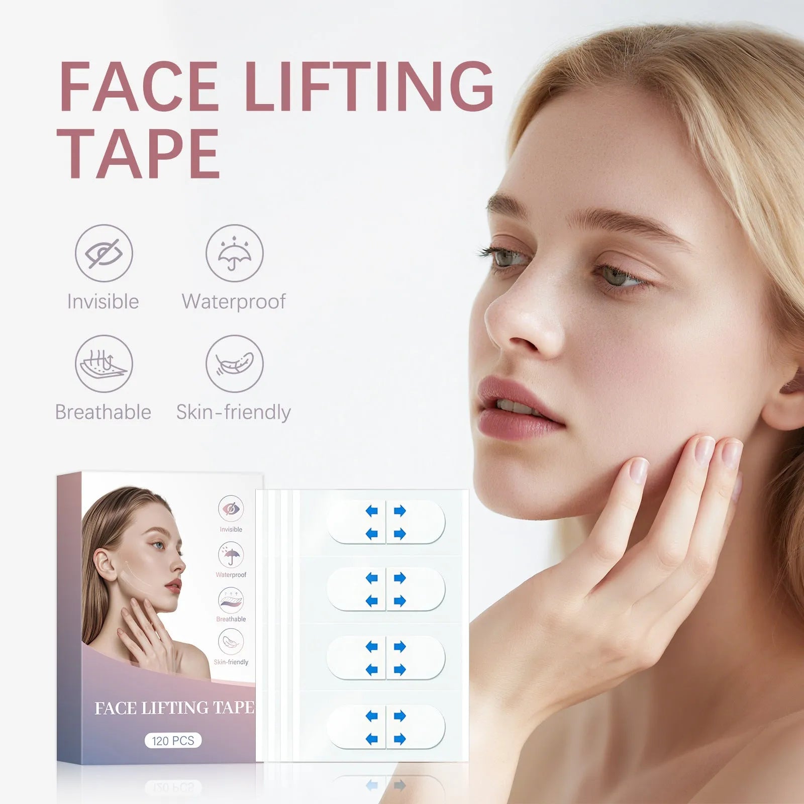 Pack of 120 chin lifting stickers for V face firming and wrinkle reduction