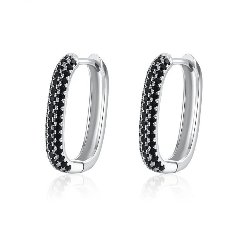 French-style black zircon earrings with U-shaped copper design