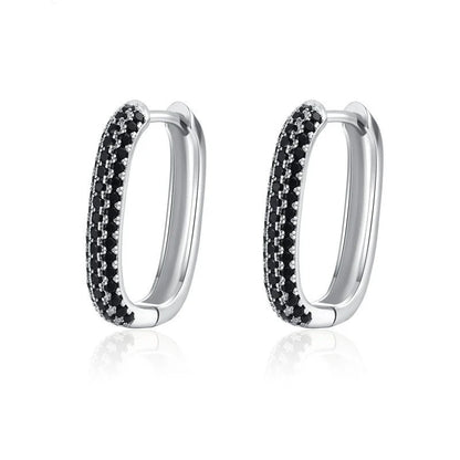 French-style black zircon earrings with U-shaped copper design