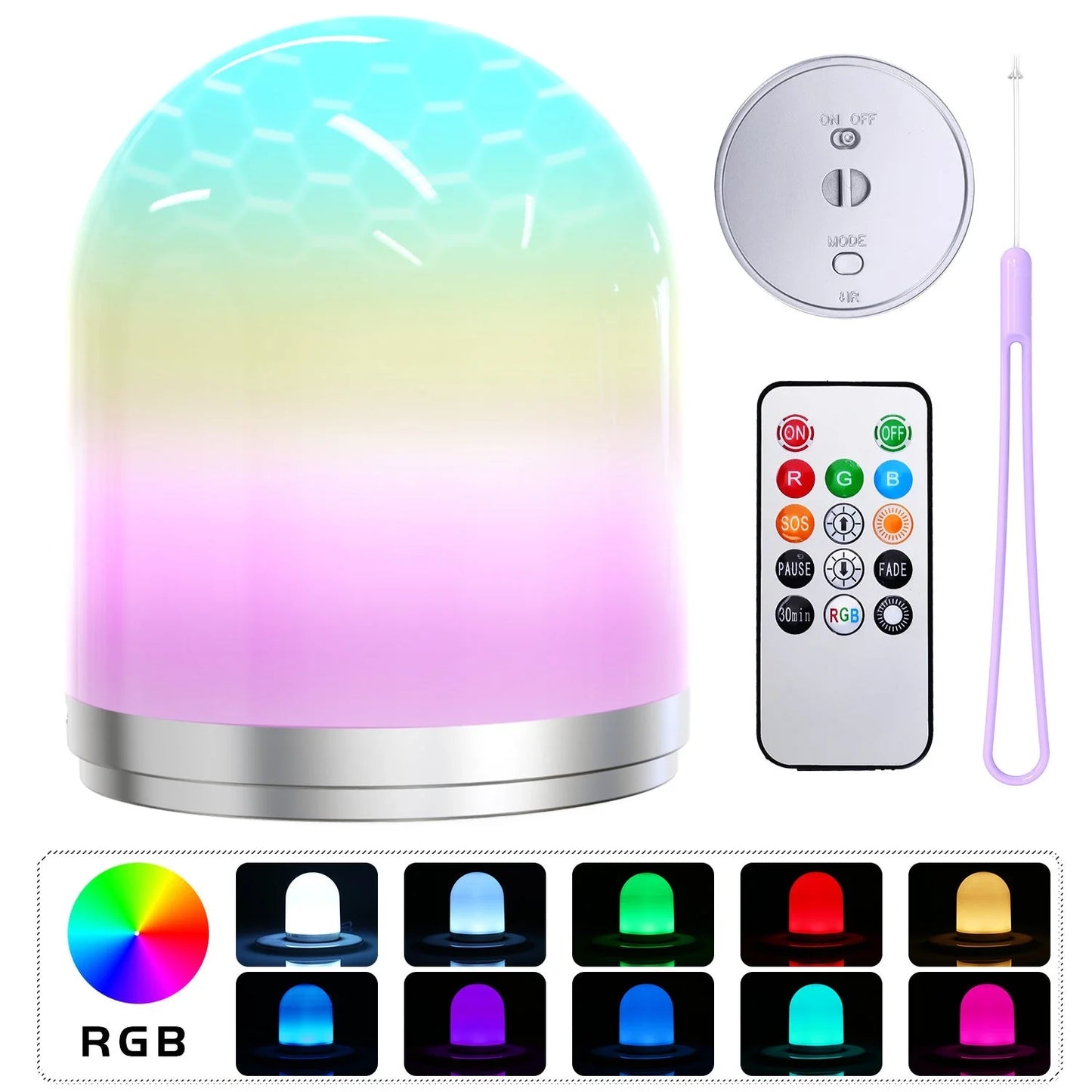 Remote control RGB night light with colour changing LED and durable ABS+PC shade