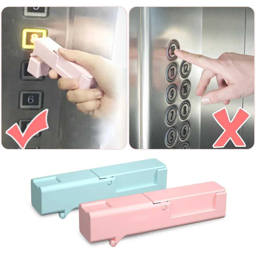 Blue plastic anti-contact door opening tool measuring 11.5 cm on a white background