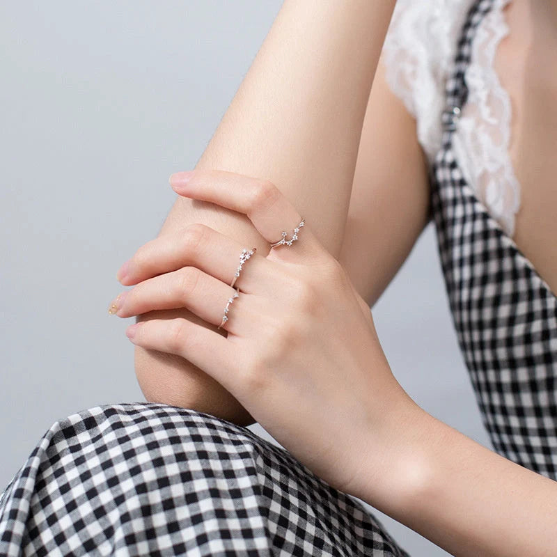 Silver Zodiac Sign Ring with detailed astrology symbols, electroplated for durability